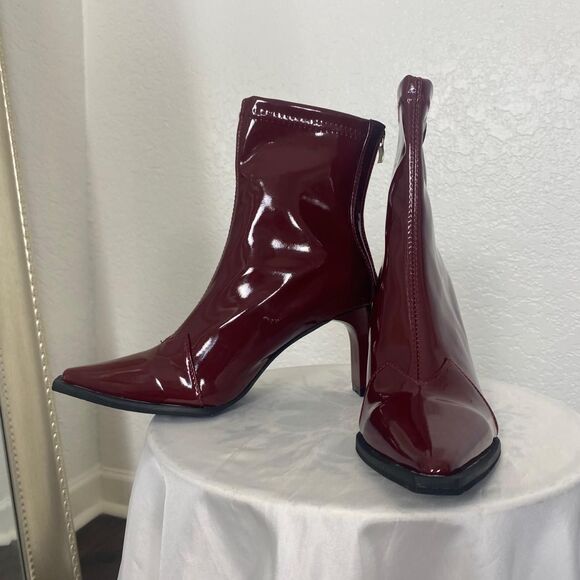 Vampy Bratty Kitten Heel Shiny Burgundy Stiletto Boots EU 38 US 7.5 - Picture 3 of 8